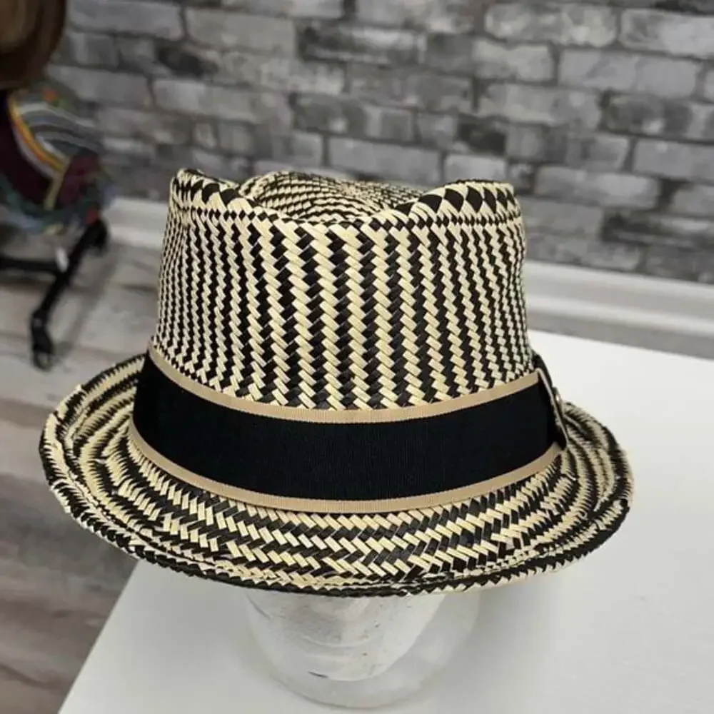 Woven Black and Tan Fedora Hat